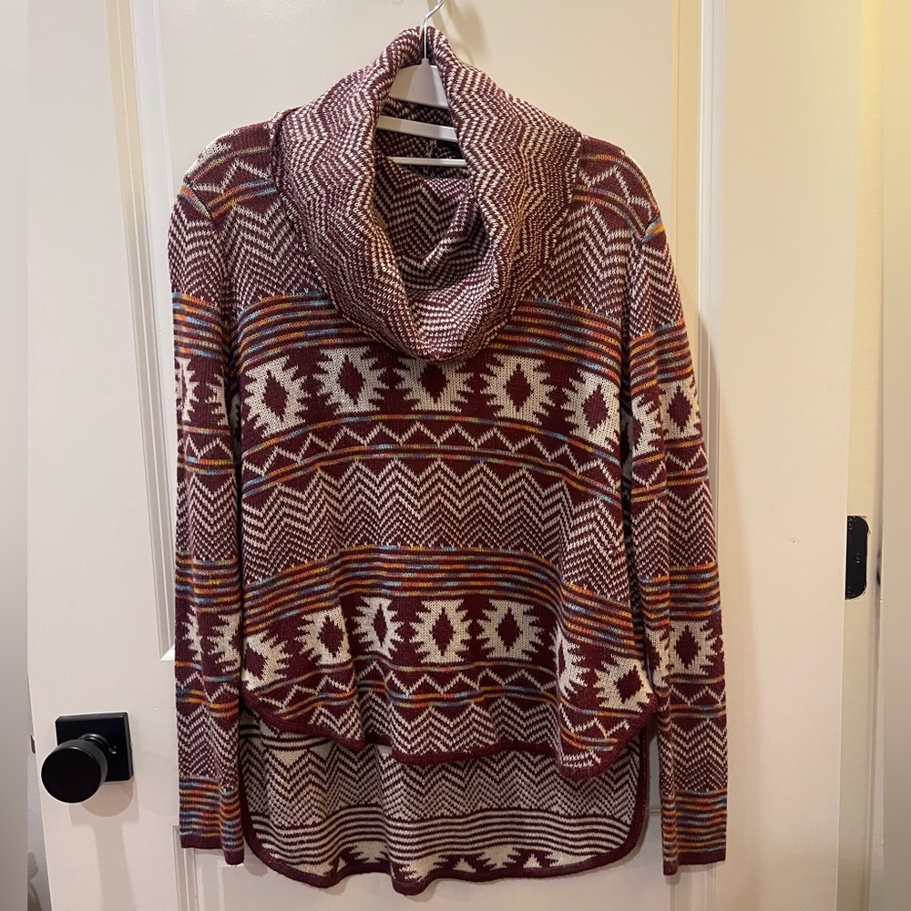 Vintage Red Camel Burgundy and Cream Cowl Neck Sweater size Large